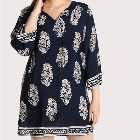 SOLDOUT💙🆕Nia Navy Boho Feather Swing Dress NWT💙 - Picture 3 of 8